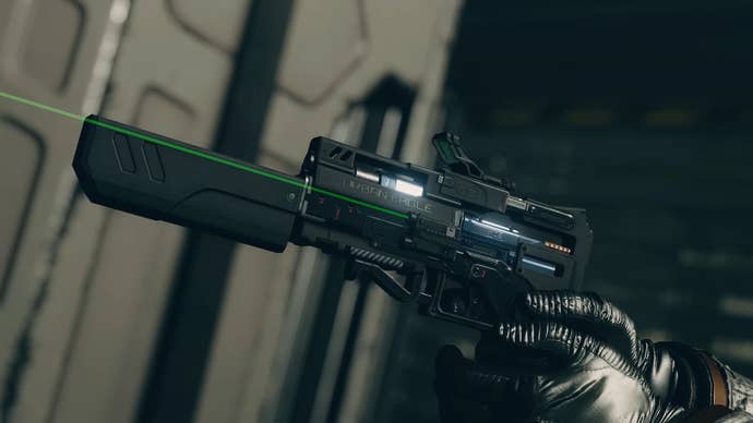 A close-up of a suppressed Urban Eagle pistol in Starfield.