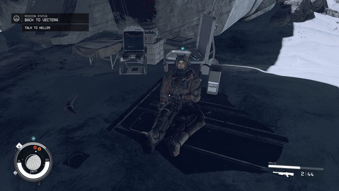 Heller is seen injured at the site of a crashed ship in Starfield.