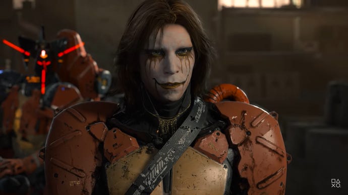Troy Baker’s character Higgs in facepaint and armour in Death Stranding 2