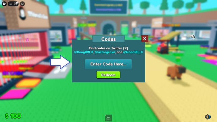 A screenshot of Steal a Capybara in Roblox showing the game's codes screen.