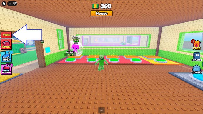 A screenshot of Steal a Fish in Roblox showing the game's codes button.