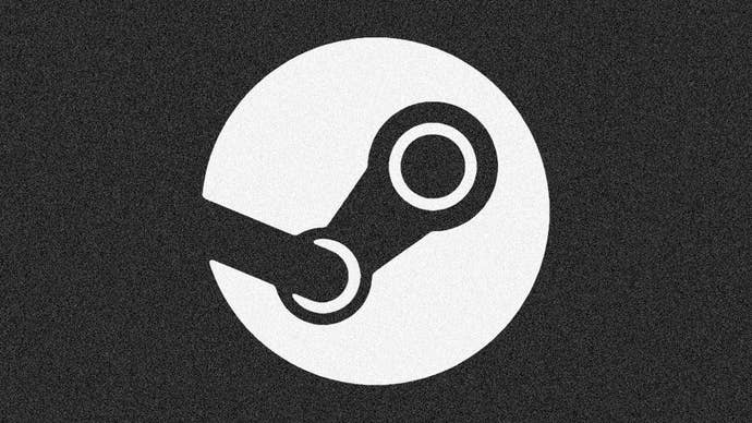 A black and white Steam logo with a light noise texture.