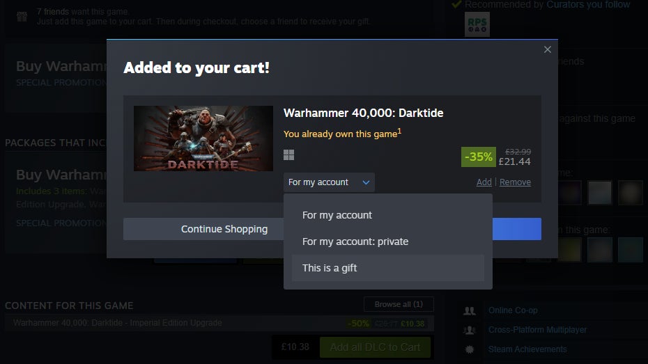 New Steam buying options demonstrated with Darktide. - 3