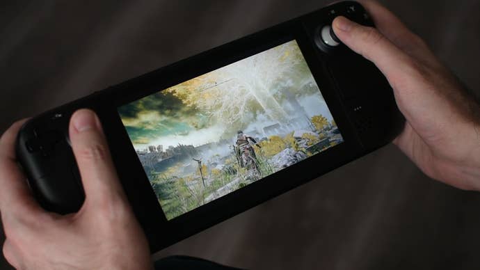 A Steam Deck running Elden Ring.