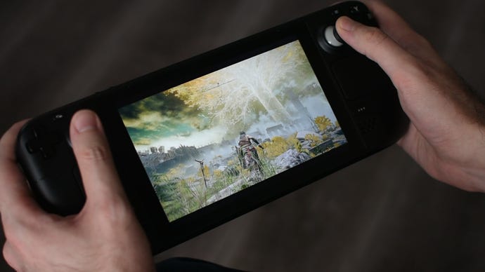 A Steam Deck running Elden Ring.