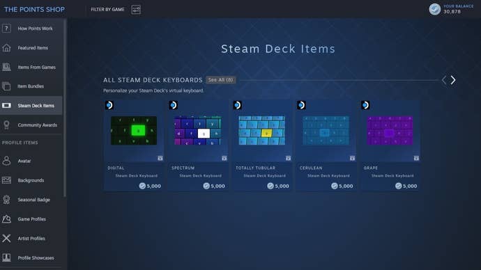 Steam Deck items page in the Points Shop