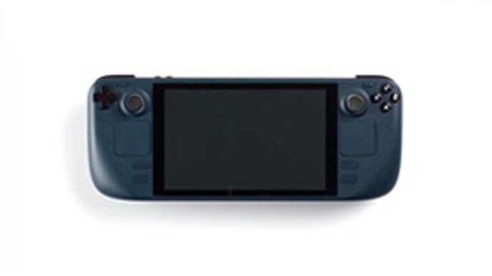 A Steam Deck prototype on a white background.