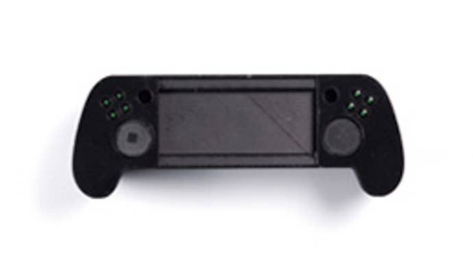 A Steam Deck prototype on a white background.