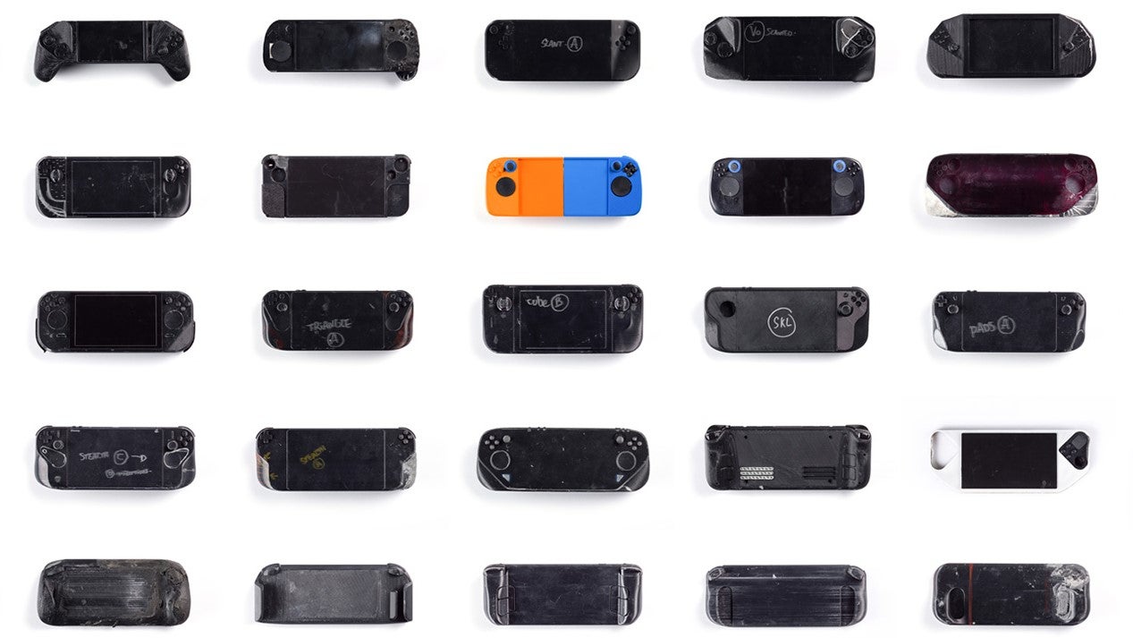 A collage of Steam Deck prototype designs.