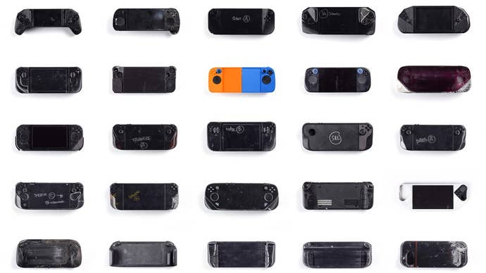 A collage of Steam Deck prototype designs.