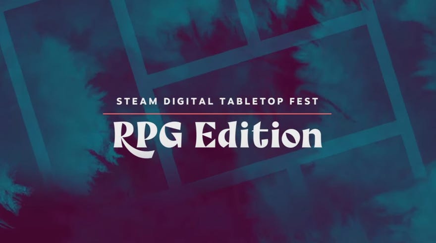 Text over a purple and blue tie-dye background reading “Steam Digital Tabletop Fest RPG Edition”