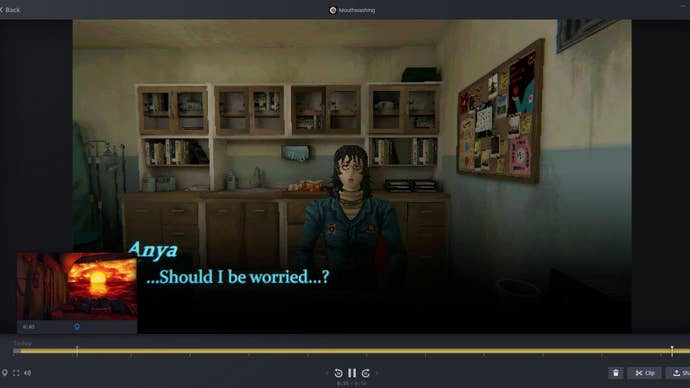 Footage of the horror game Mouthwashing is inspected in Steam’s game recording feature
