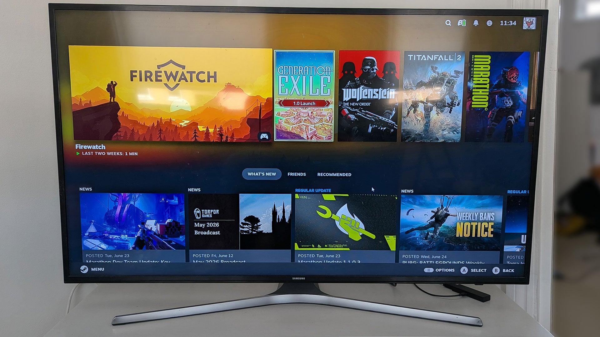 Valve's Steam Big Picture mode on a television that's in the sun