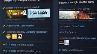 Steam now explains why a game has been recommended to you