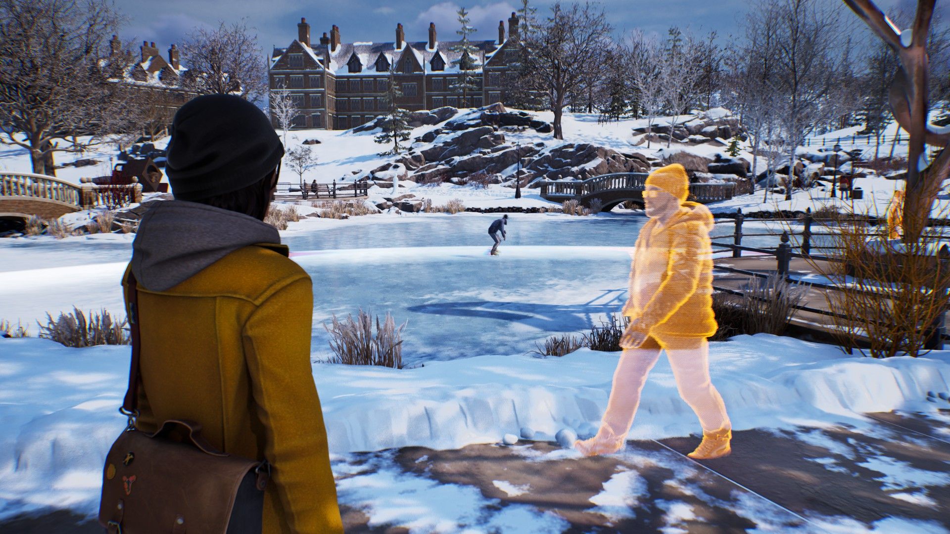 Max looks at the golden ghostly image of her friend Moses as he walks on a snowy path. - 4