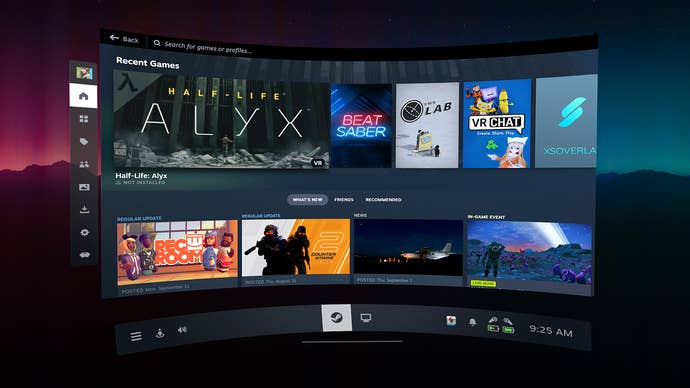 A screenshot showing Steam’s overhauled UI in SteamVR 2.0.