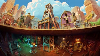 Panorama of cartoon Steamworld Build environments above and below ground