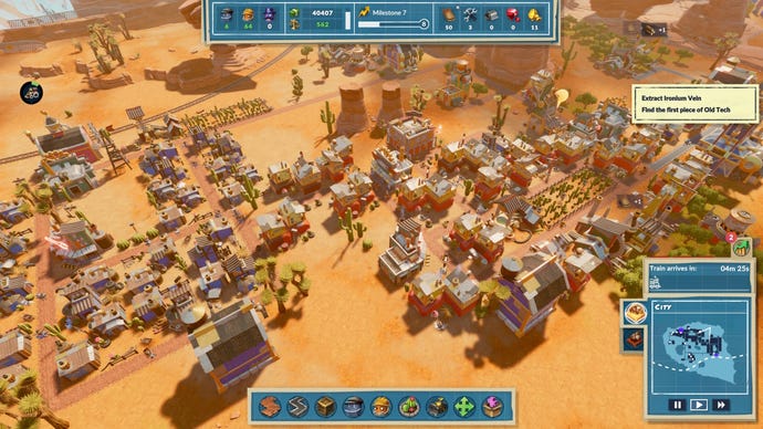 A top down view of a western mining town in SteamWorld Build