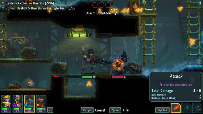 A Flanker sneaks up on an enemy in SteamWorld Heist 2