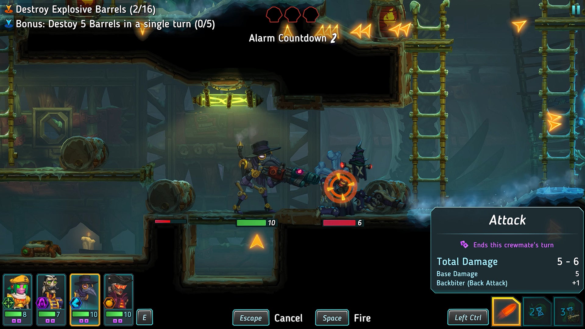 A Flanker sneaks up on an enemy in SteamWorld Heist 2 - 1