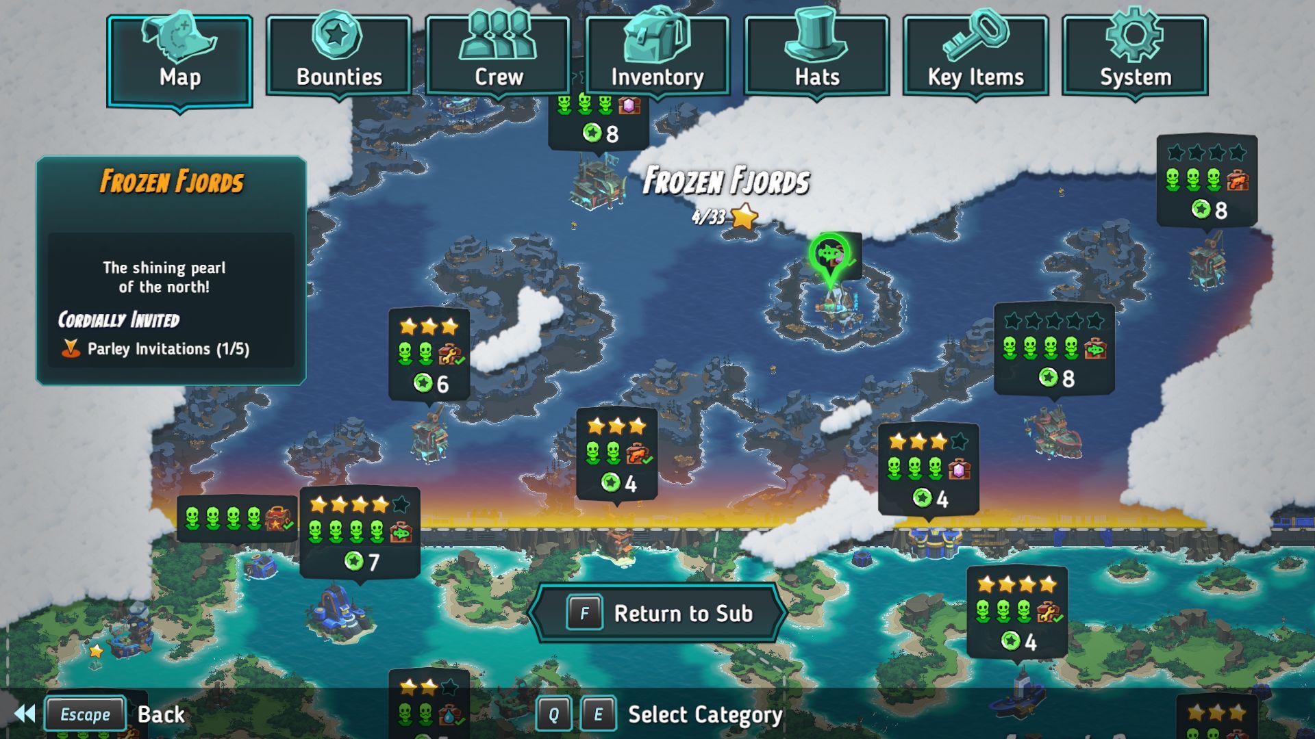 A map of the icy Arctica region in SteamWorld Heist 2. - 10