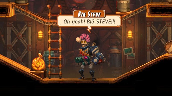 A dieselbot with a silly hat shouts his own name: