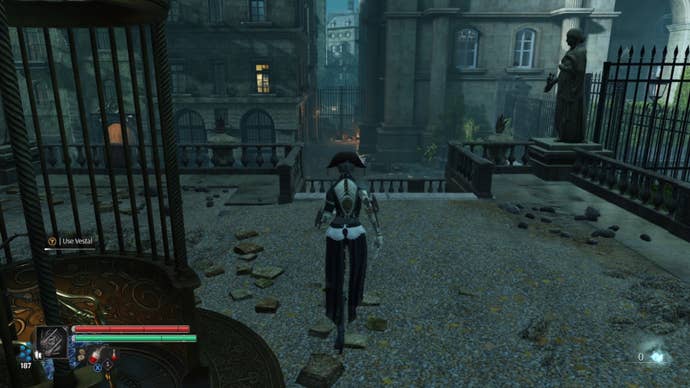 Aegis in Steelrising stands beside a Vestal checkpoint.