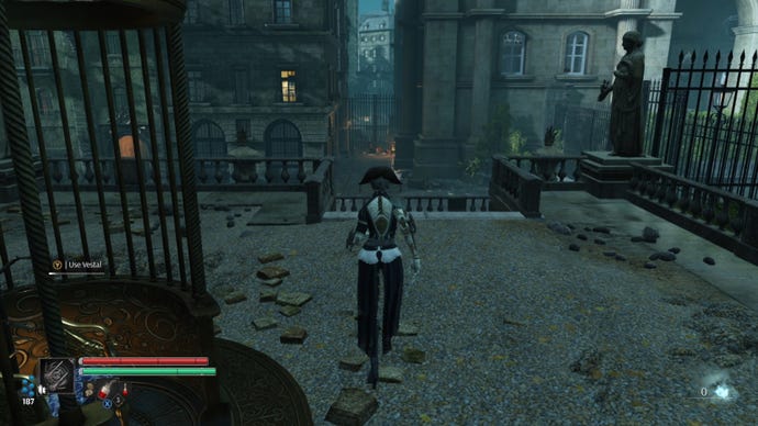 Aegis in Steelrising stands beside a Vestal checkpoint.