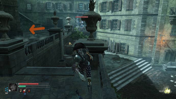 Aegis in Steelrising dodges attacks from two ranged Automats.