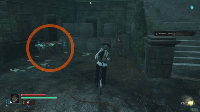 Aegis in Steelrising approaches a chest next to the side of a building.