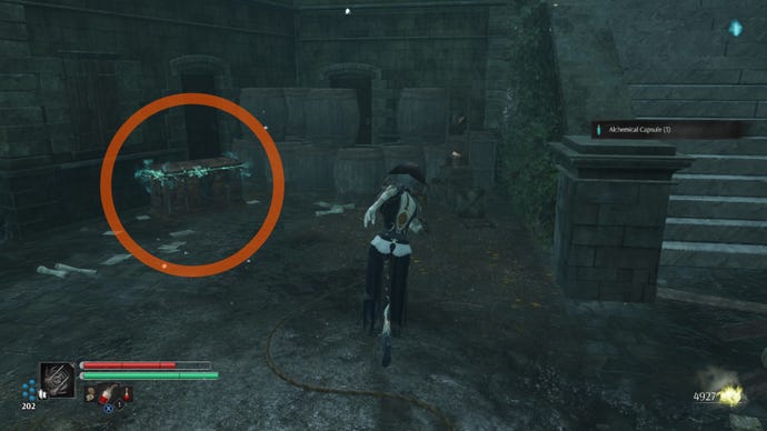 Aegis in Steelrising approaches a chest next to the side of a building.