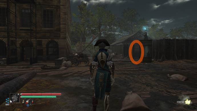 Aegis in Steelrising stands before Monsieur de Vaucanson’s Workshop.