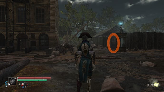 Aegis in Steelrising stands before Monsieur de Vaucanson’s Workshop.