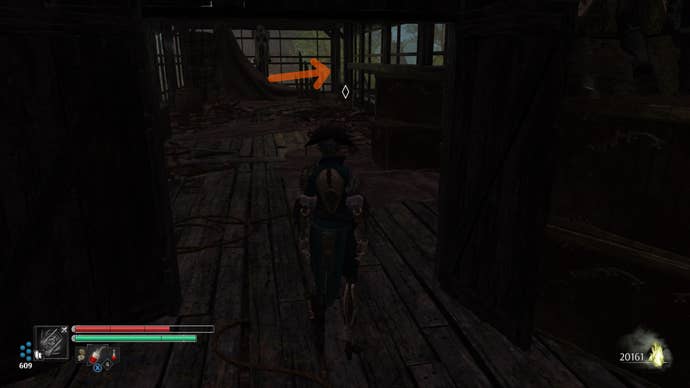 Aegis in Steelrising prepares to fight two Serpent Automats in a darkened hallway.