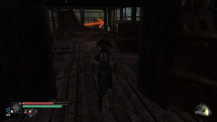 Aegis in Steelrising prepares to fight two Serpent Automats in a darkened hallway.