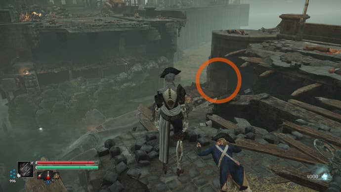 Aegis in Steelrising locates a chest within the rubble of a broken bridge on the Seine.
