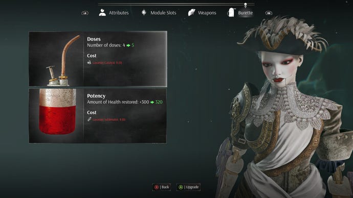 The Oil Burette upgrade screen in Steelrising.