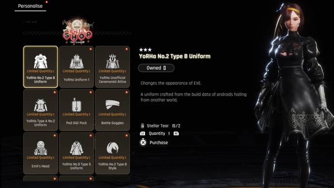 stellar blade emil shop stock menu