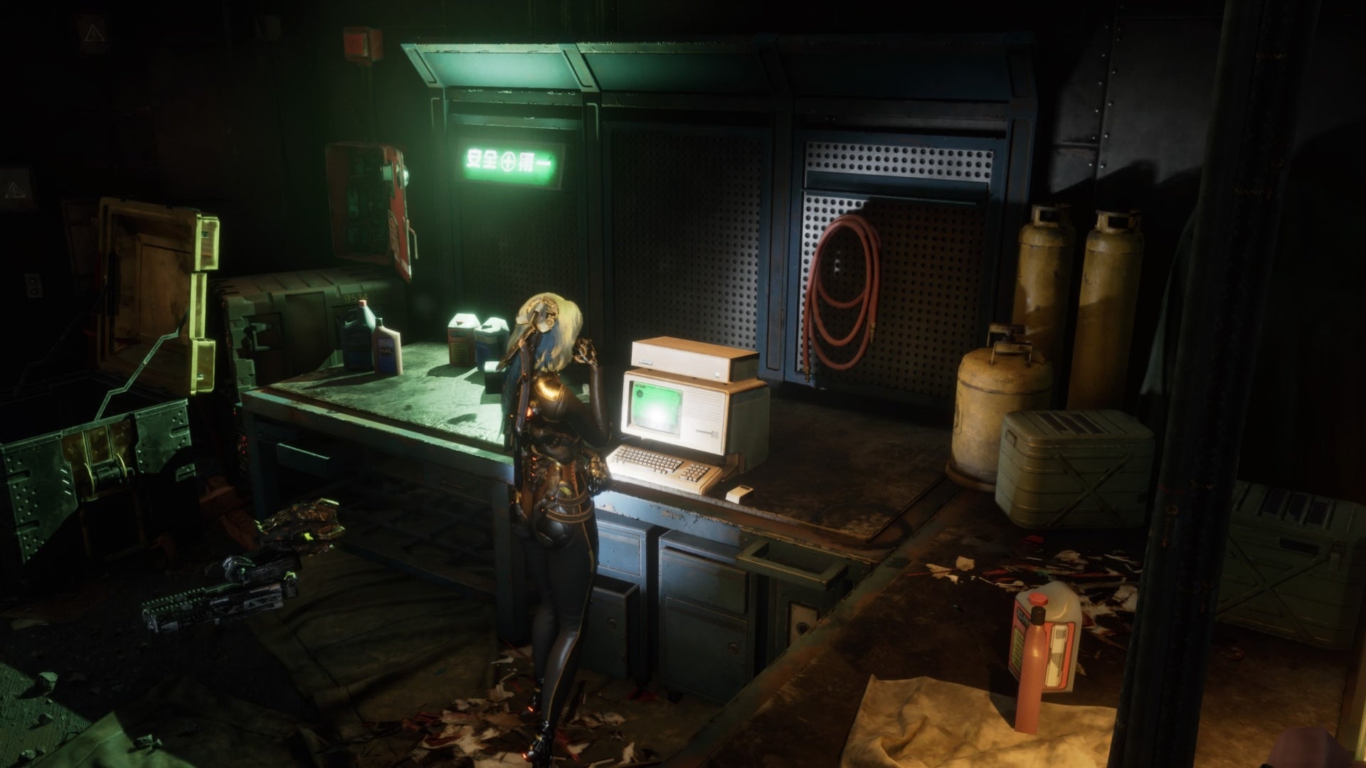 stellar blade eve looking at aaron&rsquo;s locker computer