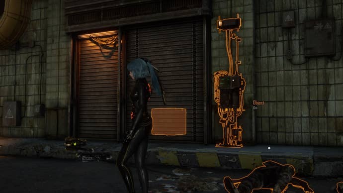 stellar blade eve outside aaron’s locker with entrance panel and crate highlighted