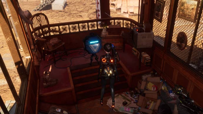 stellar blade eve speaking to scrap plains villa drone