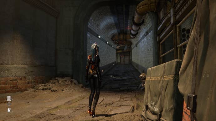 stellar blade eve standing at tunnel entrance to aarons locker location in xion