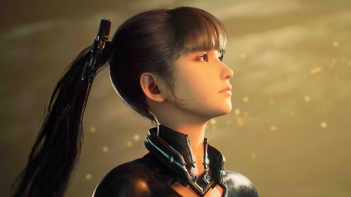Stellar Blade’s android heroine Eve stares into the distance