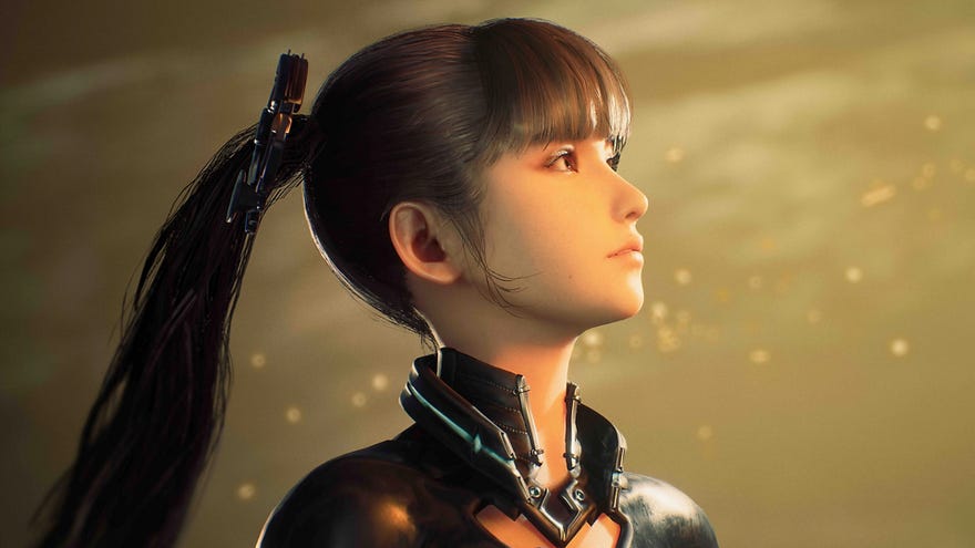 Stellar Blade’s android heroine Eve stares into the distance
