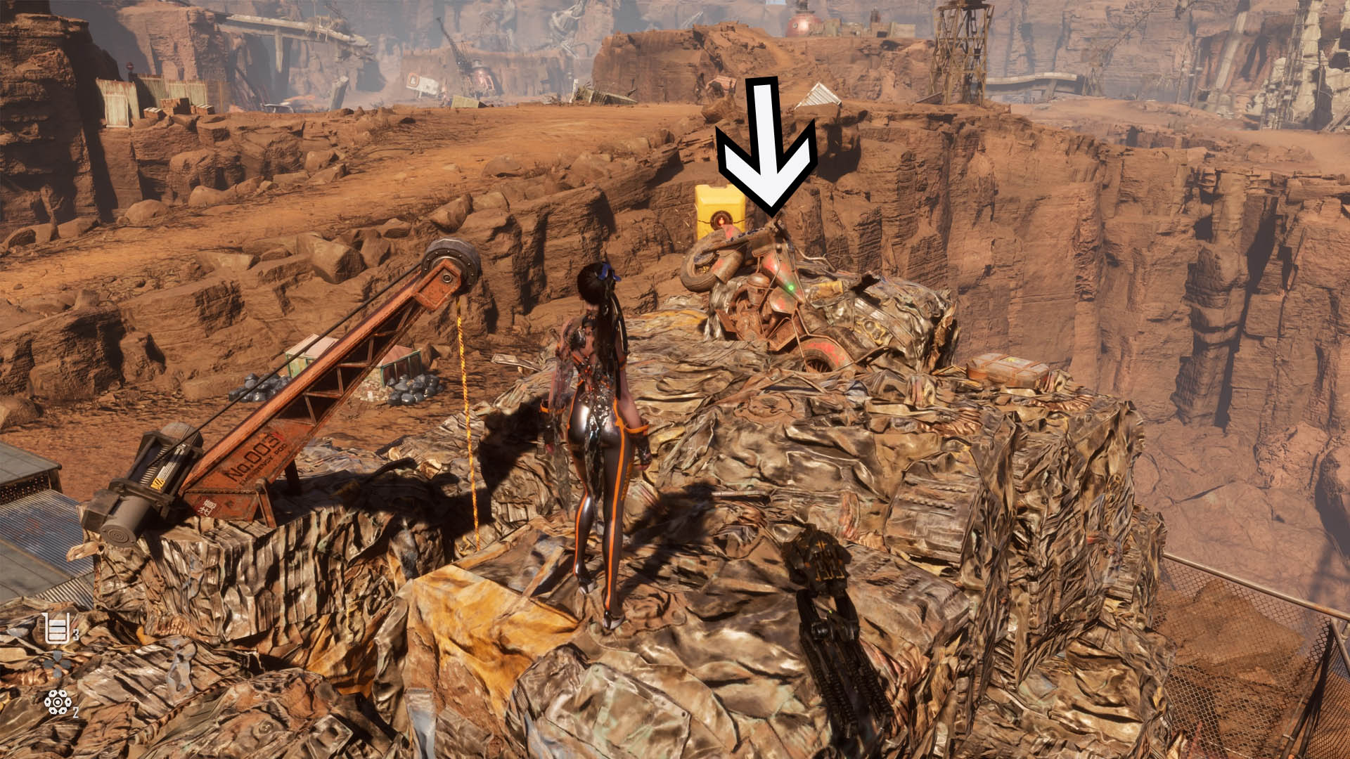 stellar blade kaya&rsquo;s bike on top of scrap plains