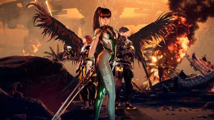 Three characters from Stellar Blade, including the protaginst, posed successful beforehand of immoderate wreckage.