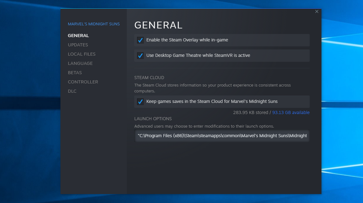 Step 3 of how to disable the 2K Launcher for Marvel’s Midnight Suns on Steam: paste the .exe path into the game&rsquo;s launch options field on Steam.