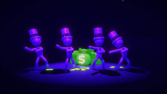 Some stickperson execs successful apical hats dancing successful beforehand of a heap of cash.