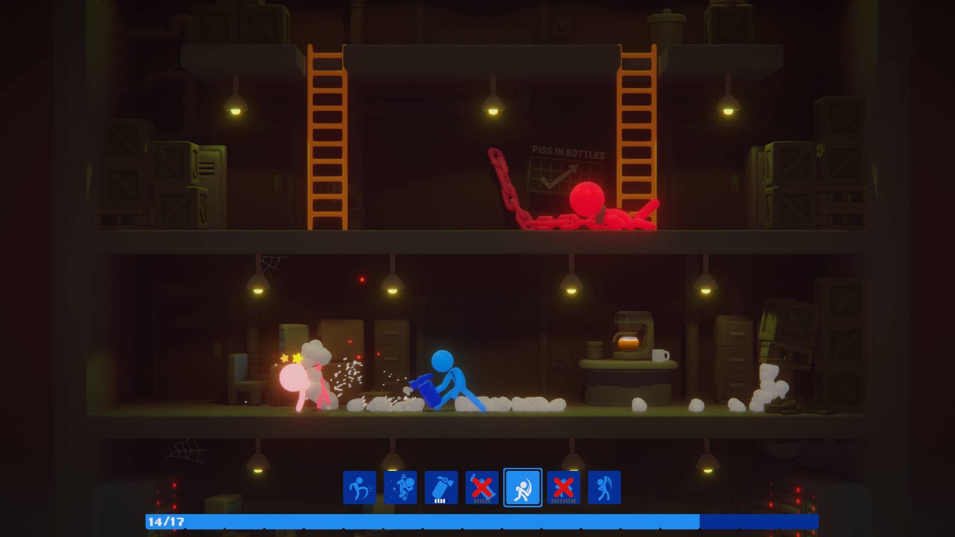 A stickman fighting another stickman with a fire extinguisher in Stick It to the Stickman.