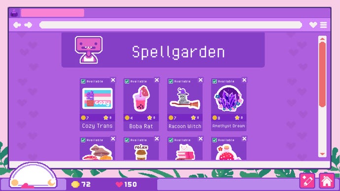 A purple website that sells witch-themed stickers in Sticky Business